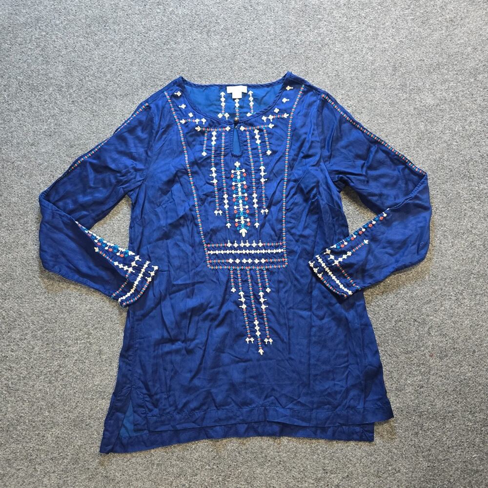 Sundance Top Womens Small Blue Embroidered Tunic Lightweight Boho Western Casual